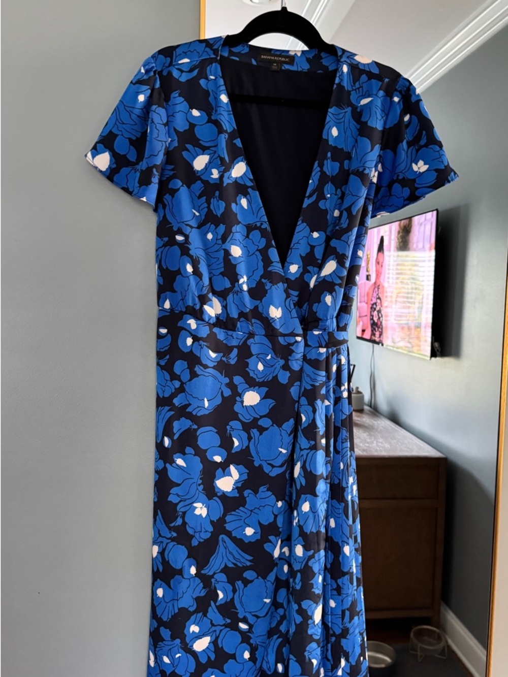 Banana Republic Blue Floral Midi Wrap Dress